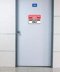 2 Pack Restricted Area Employees Only Sign 10x7 Inches Aluminum Rust Free UV Protected Weather Resistant Waterproof Durable Ink Easy Mount No Entry For Unauthorized Folks High Visibility Security Notice For Offices Warehouses And Shops on a door