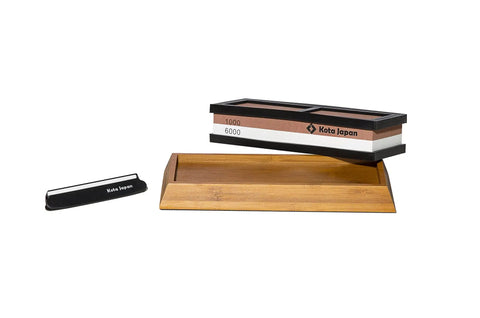 Dual Grit Knife Sharpening Whetstone With Bamboo Base And Blade Guide, 1000 Grit Coarse Side And 6000 Grit Polishing Side, Pro Grade Tool