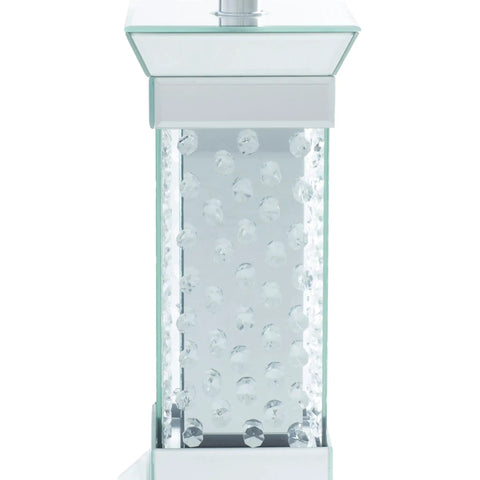 Glam Glass Room Table Lamp With Mirrored Accent 13 By 13 By 30 Inches Silver Finish base detail with crystal glass elements
