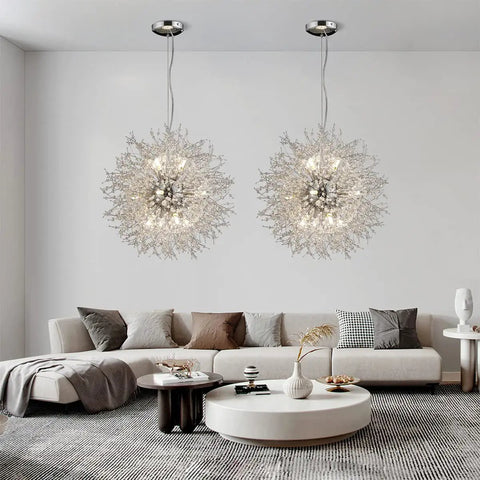 Living room with Dope Modern Crystal Firework Chandelier With 12 Lights In Chrome Stainless Steel Sputnik Style Dandelion Pendant