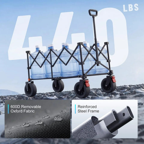 46.6 Inch Heavy Duty Collapsible Wagon Cart With 440 Lb Capacity And Beefy All Terrain Wheels Foldable Beach Wagon for camping.