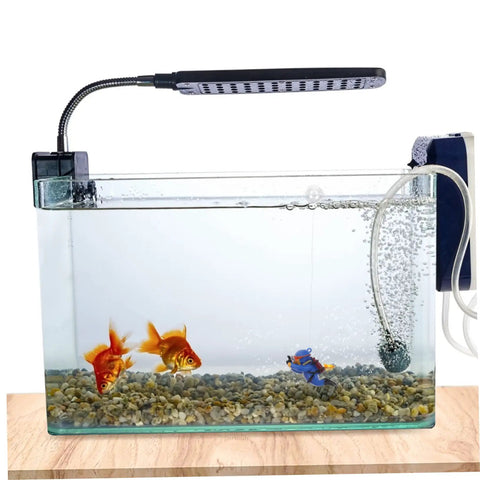 Two Pack Floating Diver Ornaments For Aquariums, Cute Underwater Decor For Fish Tanks shown with goldfish in a glass tank.