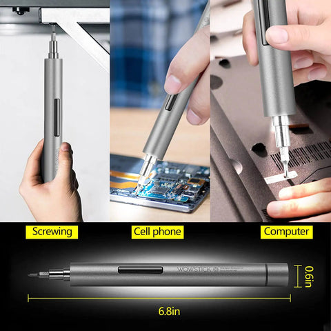 Tiny But Mighty Mini Electric Screwdriver Kit 69 In 1 Cordless Precision Tool used for screws, smartphone, and computer repairs.