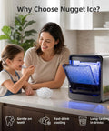 Countertop Nugget Ice Maker Serving Up 35 Pounds Daily In Five Flat For Silky Chewable Pebble Ice in a kitchen setting with a family.