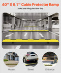 Three Pack 2 Channel Cable Protector Ramp With 11000 Lbs Per Axle Capacity for driveways, shown in various locations.