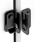 Close-up of Two Pack Heavy Duty Flip Latches in Black Stainless Steel for barn gates, sliding doors, cabinets, and closets, 1.81 by 1.77 inches.