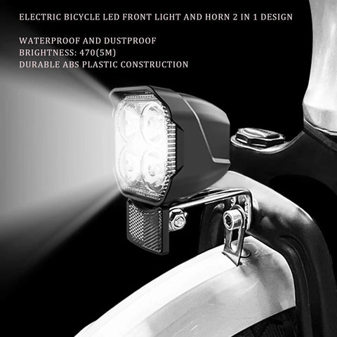 Front Light With All In One Horn For E Bikes And E Scooters Bright LED Headlight With 80dB To 100dB Horn And Waterproof 3 Pin Connector Perfect For Night Riding Works With 36V 48V 12V To 60V Electric Bikes