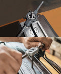 Metric Tap And Die Set M3 To M12 With Taps Dies Wrench And Storage Case shown being used for thread repair on metal surface.