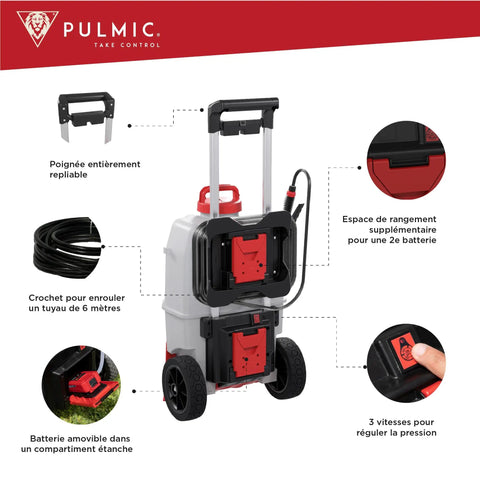 Heavy Duty 35L Electric Sprayer On Wheels With 5M Telescopic Wand, 18V Battery, 3 Speed Settings, Up To 58 PSI, 6M Hose, Weed Sprayer Kit