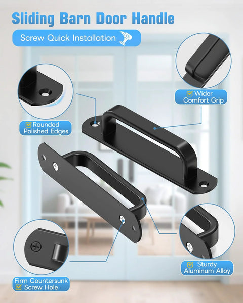 5.7 Inch Sliding Barn Door Handle Aluminum Alloy Cabinet Pull with screws, black, durable, ergonomic grip, indoor and outdoor use