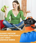Woman with vacuum showcasing 3 Pack Cloth Vacuum Filter Bags For 2.5 Gallon Wet Dry Vac Models AA256 AA255 AA255W AA155 VRC2 VRC21