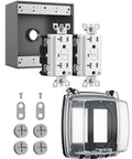 Heavy Duty Outdoor GFCI Outlet Kit With Self Test For Garden And Yard Use Weatherproof Metal Box 20 Amp NEMA 5 20R Outdoor Power Outlet Safe DIY Setup shown disassembled