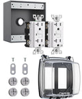 Straight Up Dual 20 Amp Outdoor Outlet Box With Weatherproof Gfci Receptacles showing two GFCI outlets and rugged metal box.