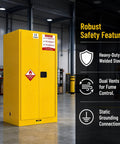 Rock Solid Shop Ready 60 Gallon Steel Flammable Liquid Safety Cabinet With Spill Sump Adjustable Shelves And Grounding Wire For Auto Garages And Job Sites, front view showing safety features.