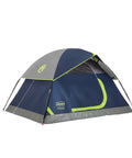 Sundome Camping Tent With Rainfly For Two To Six People, Easy Ten Minute Setup, Weatherproof Shelter showcased in blue and grey colors.