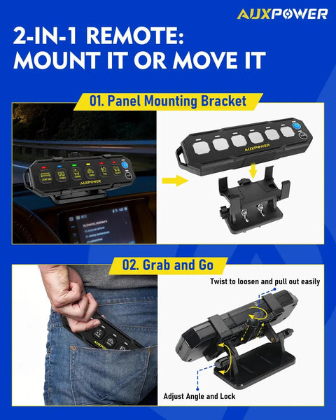 2-in-1 mounting options for 6 Gang Wireless Switch Panel With 328 Feet Range Remote Detachable Magnetic Mount Portable Lanyard RGB SOS