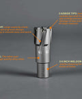 Carbide annular cutter with 3/4-inch Weldon shank; silver alloy-steel body, front view.