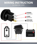 Diagram of 12V Waterproof Round Rocker Switch With Blue LED Light 3 Pin On Off 20A Weatherproof Marine Grade Toggle wiring instructions