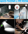 USB Rechargeable Magnetic LED Flashlight with Zoomable Beam used for car repairs and emergencies, compact with COB sidelights.