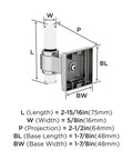 Glacio Clear Chrome Single Robe Hook Towel Holder dimensions diagram showing length, width, and projection. Modern bath accessory.