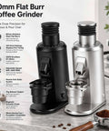 Stepless Burr Coffee Grinder With 80Mm Flat Burrs And 550W Brushless Motor, black and silver models on countertop, designed for precision grinding.