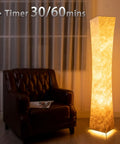 61 Inch Tall Floor Lamp With Remote, Modern Column LED Floor Light beside leather chair, brown gradient lampshade glowing