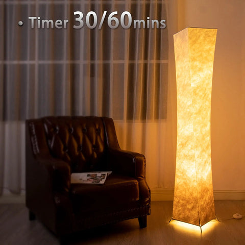 61 Inch Tall Floor Lamp With Remote, Modern Column LED Floor Light beside leather chair, brown gradient lampshade glowing