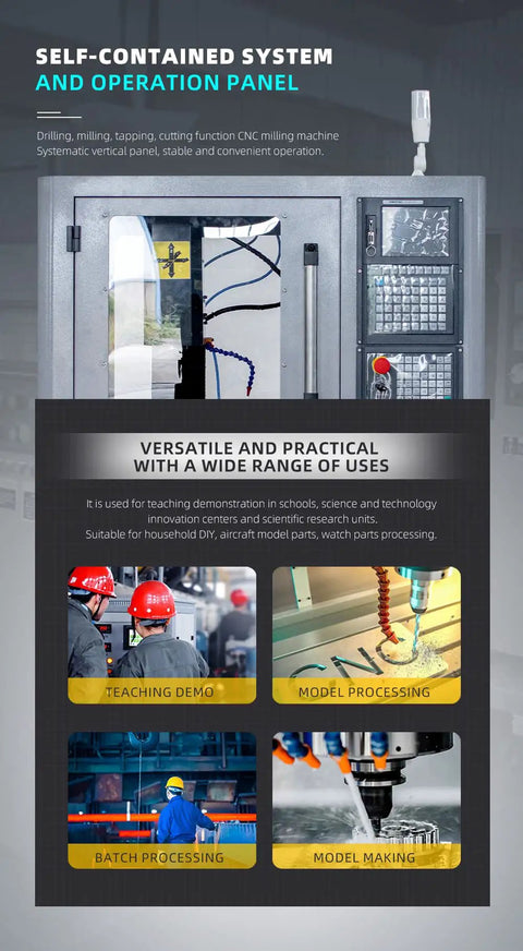 Rock Solid Cnc Milling Machine Packed With A Slick Internal Cooling System And Fully Enclosed Safety Guard built into a self-contained operation panel.