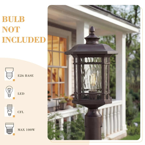 Outdoor Post Mount Light With Dusk To Dawn Sensor In Oil Rubbed Bronze Water Ripple Glass Lantern For Patio And Garden
