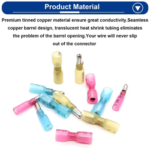 110-Piece Heat Shrink Bullet Wire Connectors Kit For Automotive Boats Stereo And Industrial Equipment Waterproof Male And Female Bullet Connectors 22-16 And 16-14 AWG Red Blue Color-Coded Plug And Play Easy Splice And Rock Solid Seal