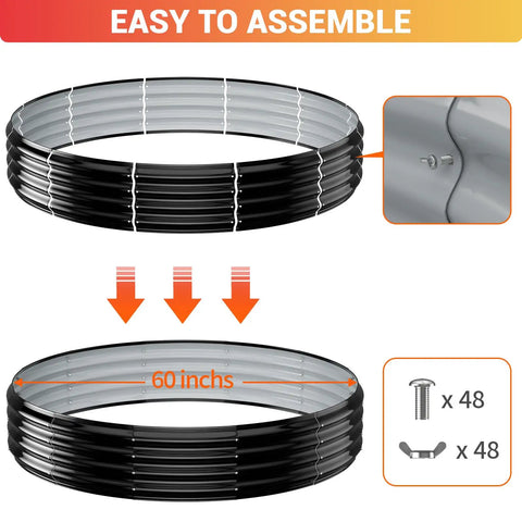Easy assembly diagram for 60 Inch Extra Large Fire Pit Ring For Outdoors Built Tough And Heavy Duty Wood Burning Pits And Outdoor Fireplaces 12 Inch Tall High Heat Resistant Galvanized Steel Fire Bowl Portable For Backyard Bonfire Patio Camping