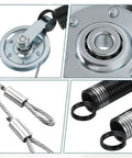 Collage of Beefed Up Heavy Duty Garage Door Extension Spring Replacement Kit with pulleys, cables, and springs.