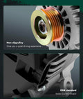 Close-up of an alternator featuring a 6-groove pulley for Buick Century Regal Impala Monte Carlo V6 3.8L 2002 to 2004 12V 105Amp CW.