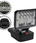 Close-up view of 18V Cordless LED Work Light 30W High Lumen Floodlight with LED chips and control switch.