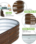 Close-up of Galvanized Raised Garden Bed 4x2x1 Ft Oval Metal Planter Box showing wave shape, safety features, and 0.5 mm metal