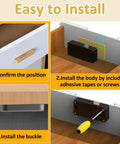 Installation steps for RFID NFC Smart Cabinet Lock With Bluetooth App for hidden drawer lock on kitchen pantries and furniture cabinets.
