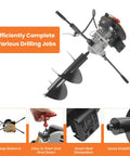 Gas Powered Post Hole Digger With 173cc Engine, 9HP Earth Auger, Four Handles, Drill Bit Included, Built Tough