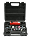 Shop Grade 1/4 Inch Pneumatic Straight Die Grinder With 22000 RPM Rapid Spin Rear Exhaust, included accessories in case.