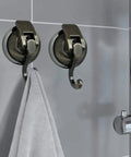 Heavy Duty Shower Suction Cup Hooks Bronze 2 Pack No Drill No Holes Reusable Glass Hangers for Robes Garlands and Bath Accessories Durable