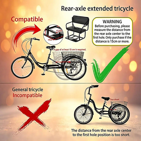 Heavy Duty 24 Inch Adult Tricycle With 7 Speed Gearing Three Wheel Bike Supports rear-axle extended tricycle setup