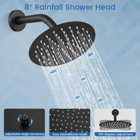 Three Function Rain Shower System With Handheld And Tub Spout Wall Mount Shower Combo In Matte Black 8 Inch Shower Head