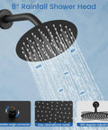 8-inch matte black rainfall showerhead with adjustable angle, part of 3 Function Rain Shower System With Wall Mount Tub Shower Combo Handheld Spray Tub Spout 10 Inch Rain Head Matte Black Finish For Modern Bathrooms Upgrade Today.