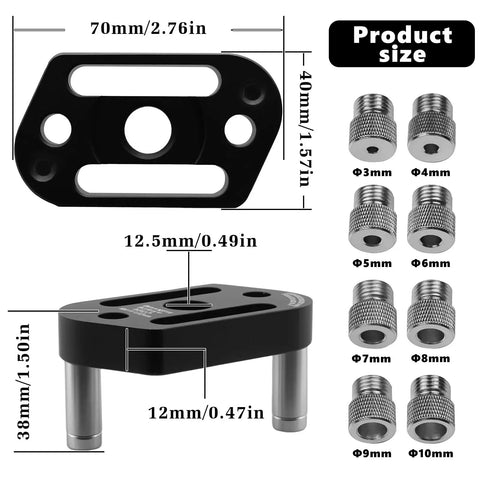 Top Notch Pro Grade Dowel Jig Kit With Centering Design For Straight Holes Eight Sizes From 3 To 10mm, Drill Bushings Displayed