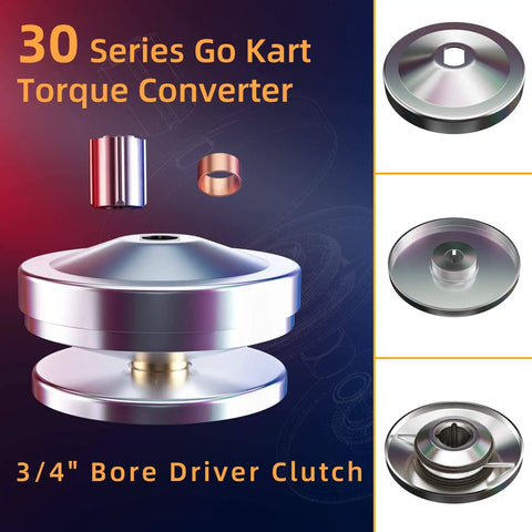 30 Series Go Kart Torque Converter Kit with 3/4 Inch Bore Driver Clutch, visible components and bore size