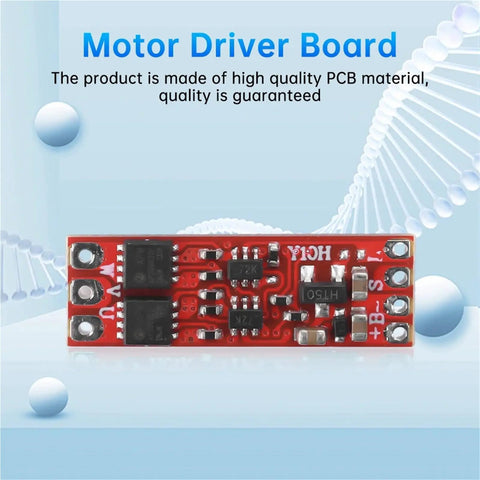 Close-up of Mini Brushless Motor Driver Board BLDC Controller ESC for Aircraft Models 5-16V 8A Red Board with circuit components.