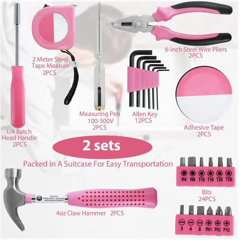 Pink Mini Tool Kit For Women, 48-Piece Multi-Purpose Home Hand Tool Set With Case, Essential Household Repair Kit For College Dorm Office Garage, Ready-To-Go Everyday Carry For Quick Fixes