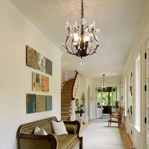 Vintage Style K9 Clear Crystal Chandelier Set Of 3 Pendant Lights for hallway in black finish, elegant ceiling fixture.
