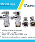 Brass Push To Connect Angle Stop Valves 1/2 In X 3/8 In Compression Quarter Turn Pack Of 4 for PEX Copper CPVC PERT HDPE Plumbing