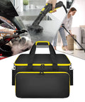 Slick Steam Cleaner Carry Case Featuring Dang Generous Internal Pockets And Hassle Free Straps For Keeping Your Floor Steamer Nozzles And Hoses Super Tidy Anywhere in black with yellow accents.