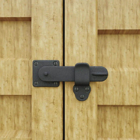 Five And Three Quarters Inch Black Wrought Iron Barn Door Latch Tough As Nails With Mounting Hardware on wooden door